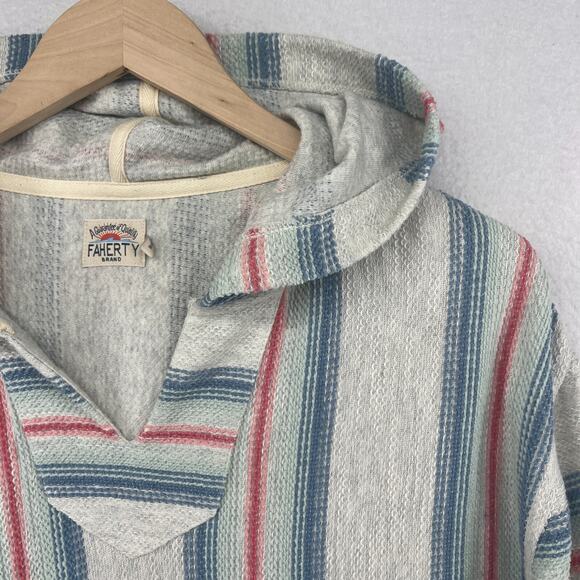 FAHERTY Hoodie Mens XL Biarritz Pacific Break Stripe Textured Boho Cotton Gray - Picture 8 of 16